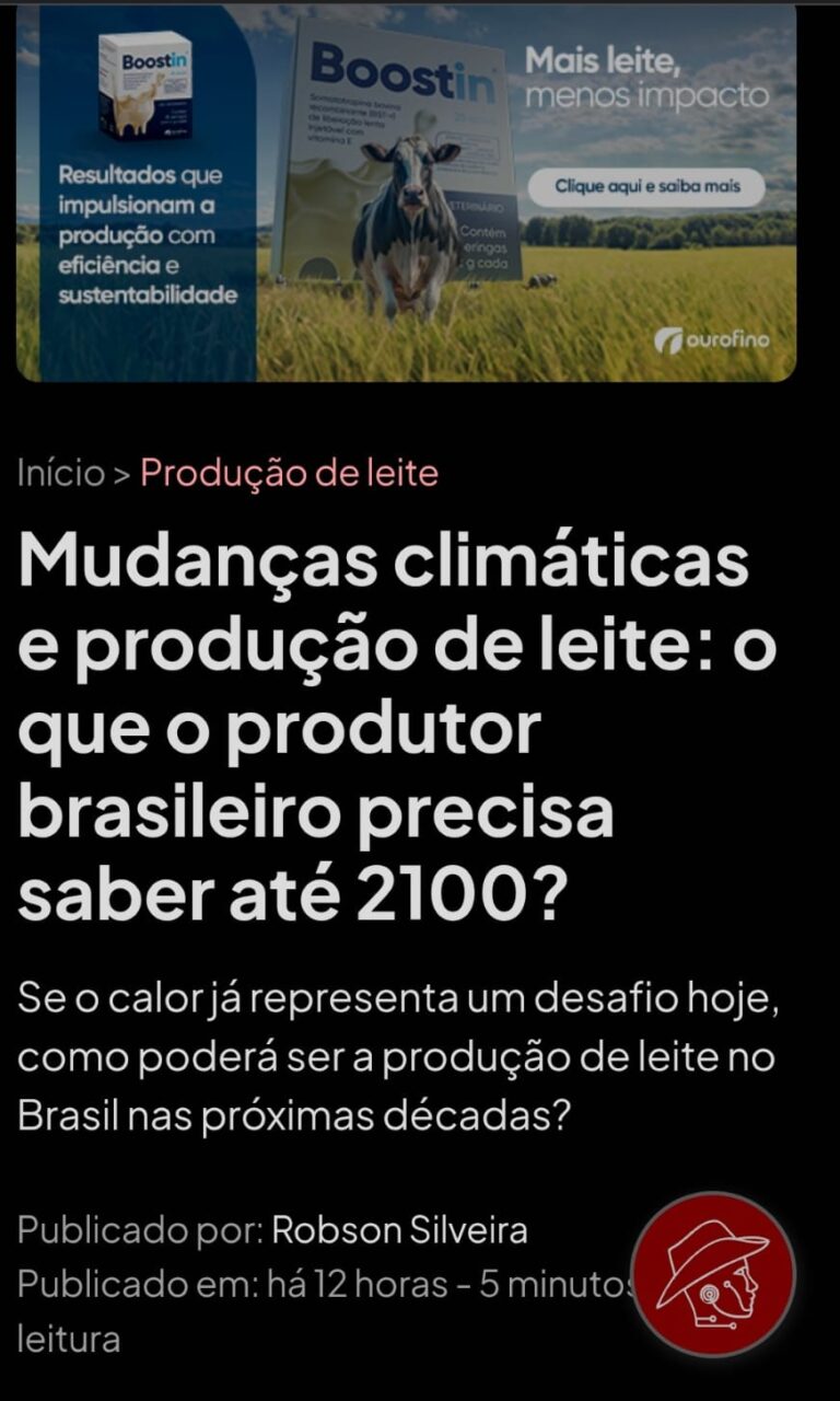 Mudanças climáticas e produção de leite: o que o produtor brasileiro precisa saber até 2100?
